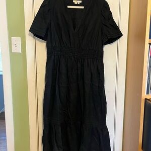 Boden Elegant Black linen pin tuck Midi Dress